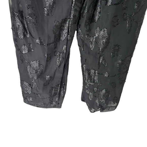 ADRIANNA PAPELL Plus Size Black Floral Chiffon One-Shoulder Jumpsuit - Picture 6 of 12